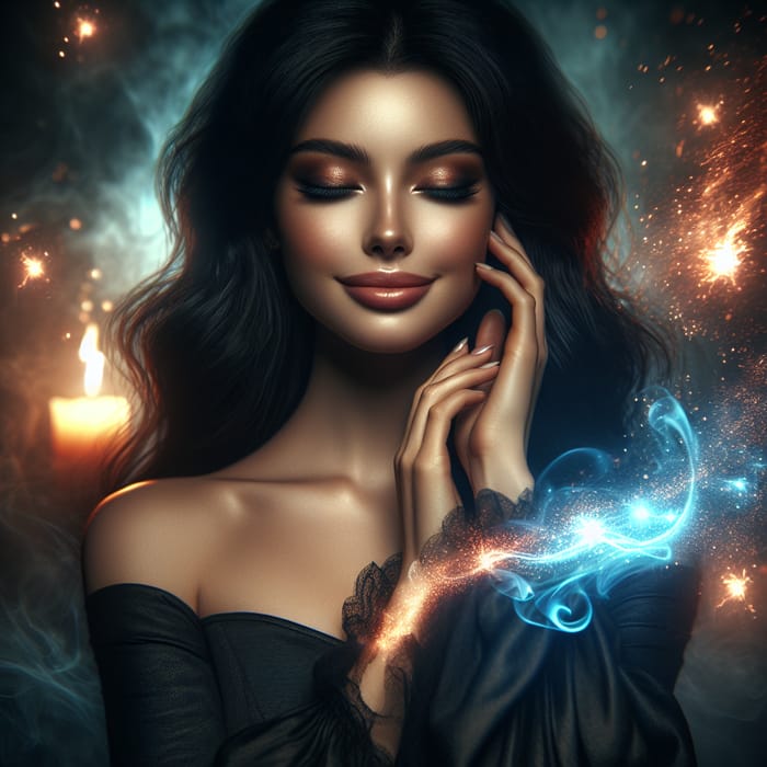 Enchanting Sorceress in Magical Firelight | Mystical Beauty