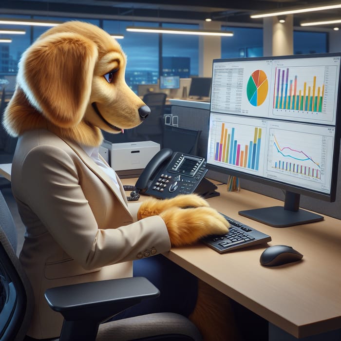 Golden Retriever Office Job: Corporate Scene with a Canine Twist