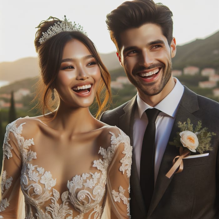 Joyful Hispanic Man & South Asian Woman Wedding | Sunset Celebration