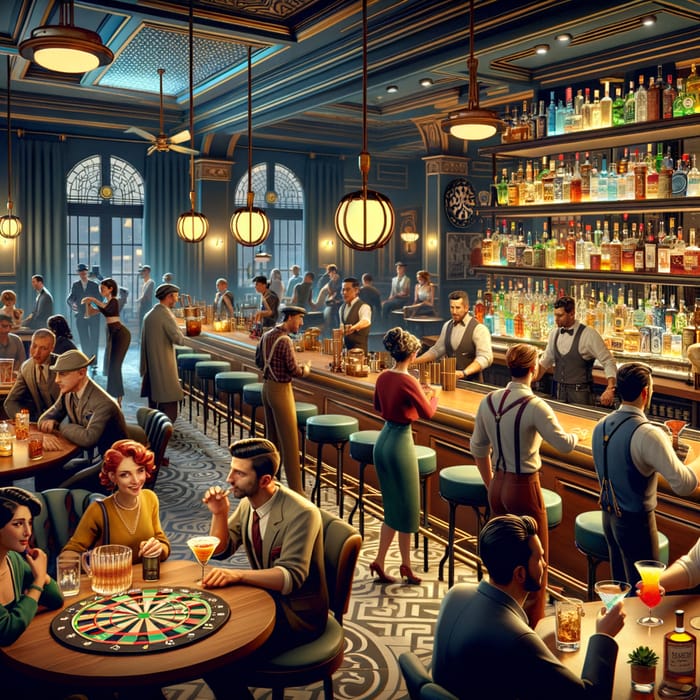 Vibrant GTA 5 Bar Scene: Diverse Patrons, Mixologists, and Competitions