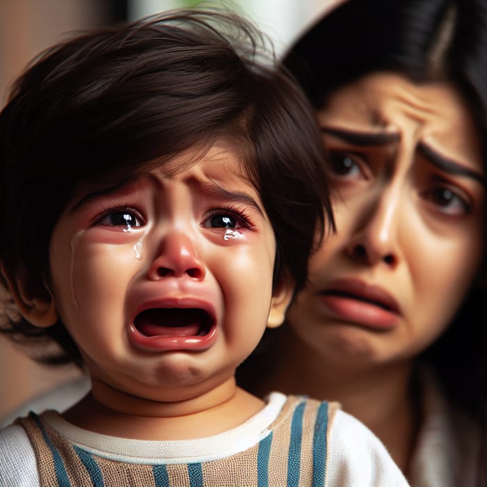 Distressed Child Crying with Overwhelmed Mother | Emotional Family Scene