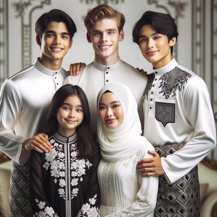 Elegant Multicultural Family in White & Black Baju Raya | Joyful Gathering