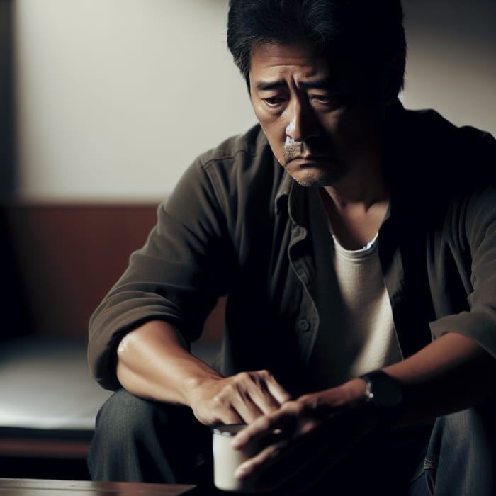 Depressed Asian Man in Dark Room | Sadness and Solitude