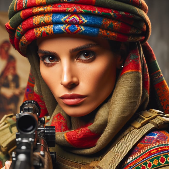 Determined Female Moroccan Soldier | Vibrant Traditional Attire