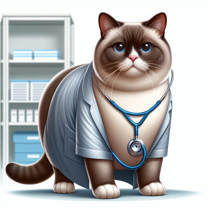 Chubby Siamese Persian Cat Doctor | Healthcare Portrait