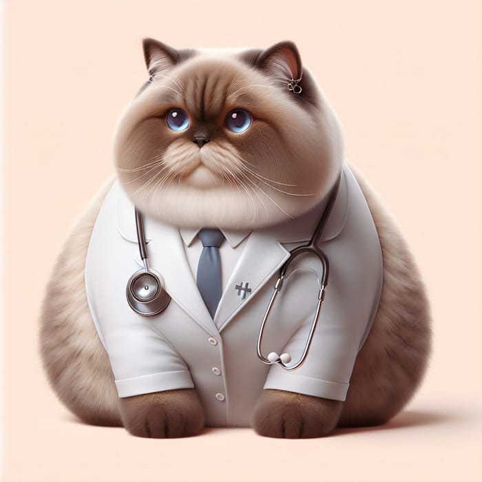 Realistic Chubby Siamese & Persian Cat as Doctor - Portrait Photo
