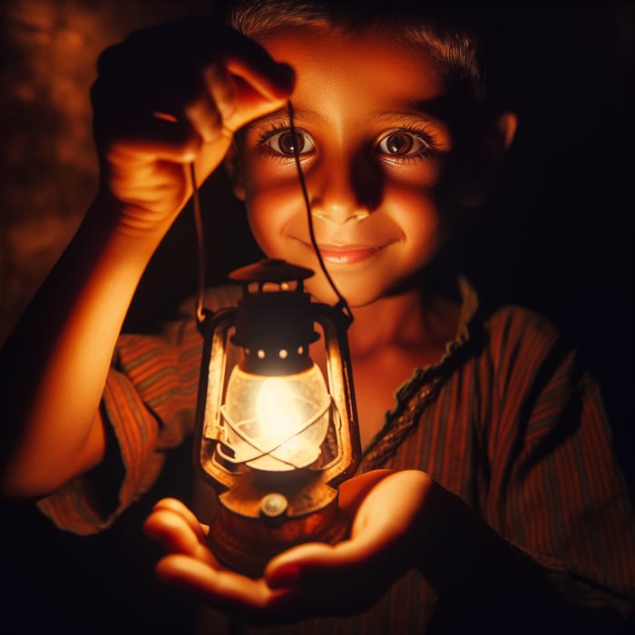 Empowering Hope: A Child's Determination Shines with Glowing Lantern