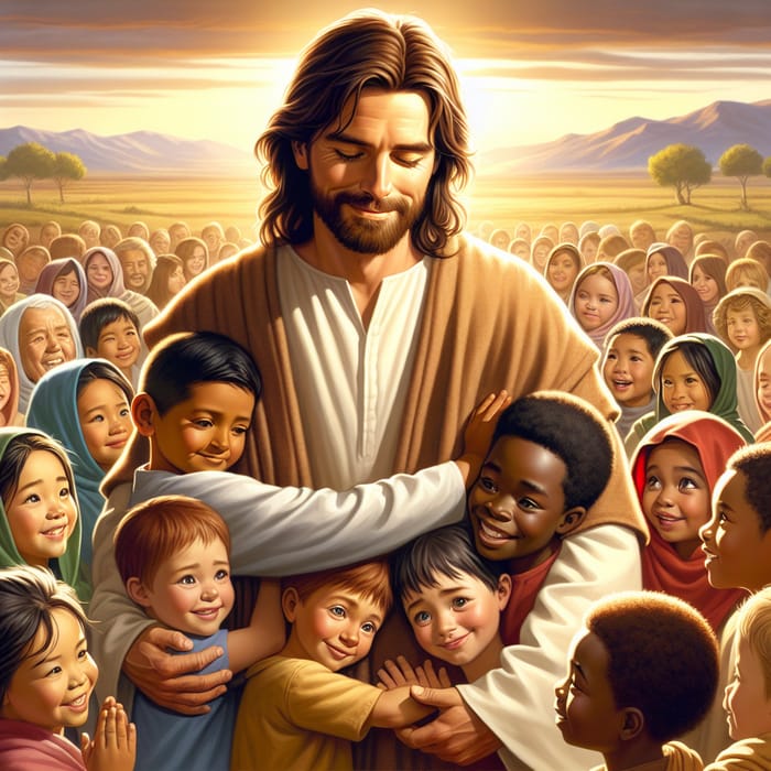 Jesus Embraced by Diverse Children | Unity and Love Inspire