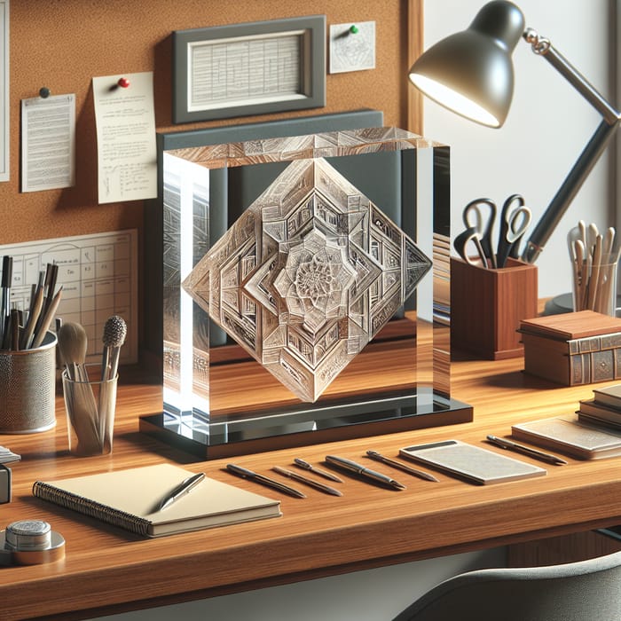 3D Engraving in Crystal Rectangle on Home Office Desk