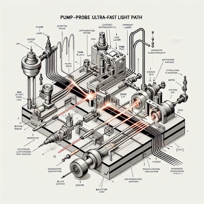 Pump-Probe Ultrafast Light Path Diagram | Detailed Scientific Illustration