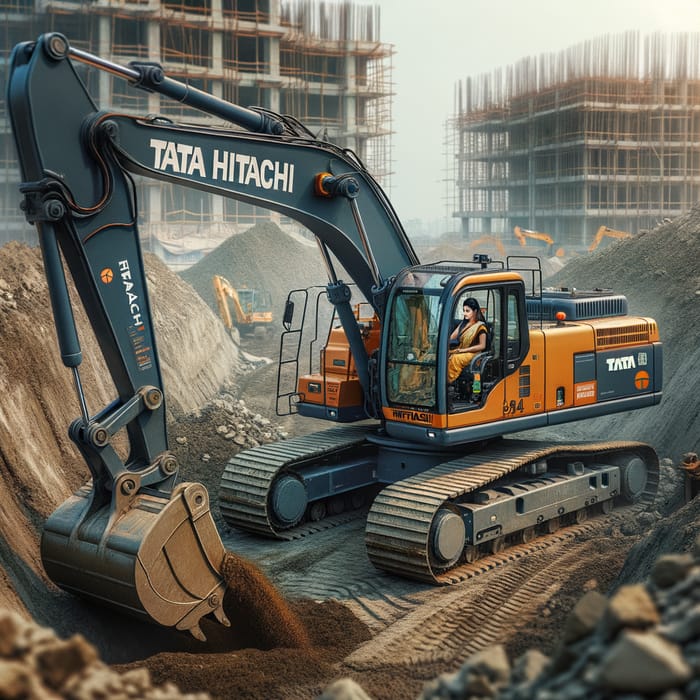 Tata Hitachi Excavator at Work: Heavy Machine in Action