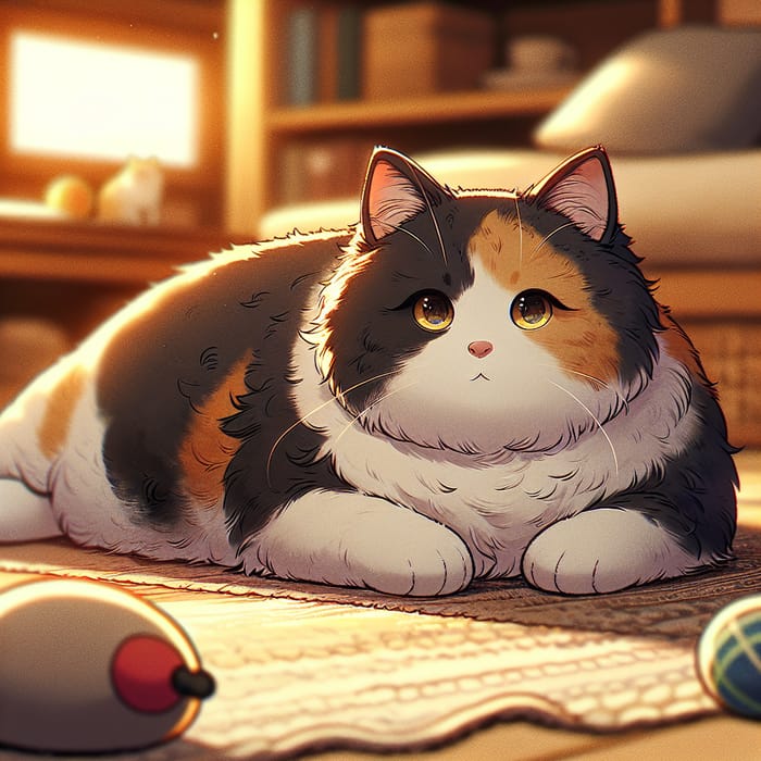 Fluffy Fat Cat in Cozy Environment