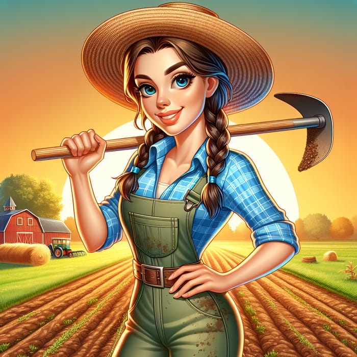 Proud Woman Farmer at Sunset in Vibrant Field