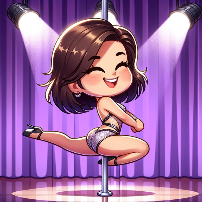 Joyful Pole Dance Girl - Cartoon Fitness Art