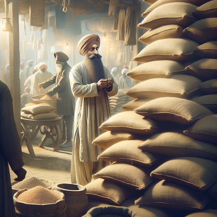 18th Century Sikh Businessman Selling Food Grain Bags
