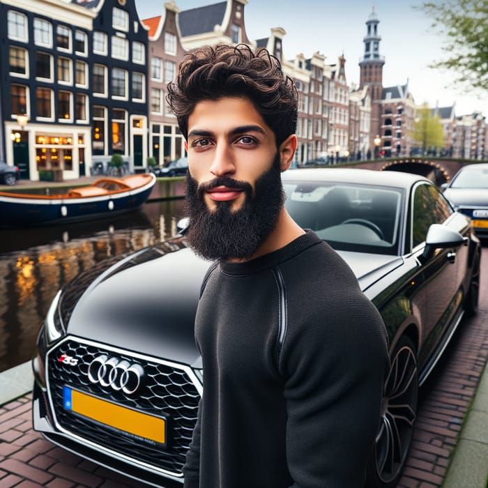 Arabian Moroccan Boy with Beard by Audi RS6 in Amsterdam