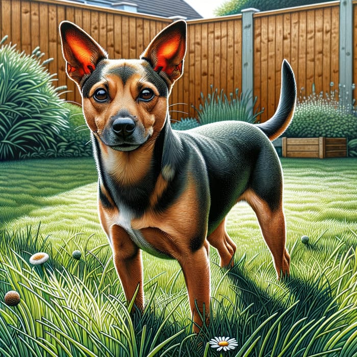 Cute Medium-Sized Dog with Perky Ears in Beautiful Backyard