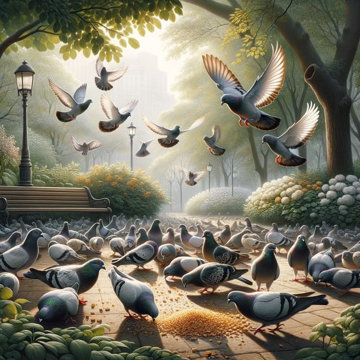 Tranquil City Pigeons: Flight, Grace, and Charm