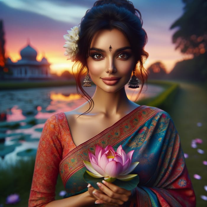 Elegant Lady in Colorful Sari at Twilight