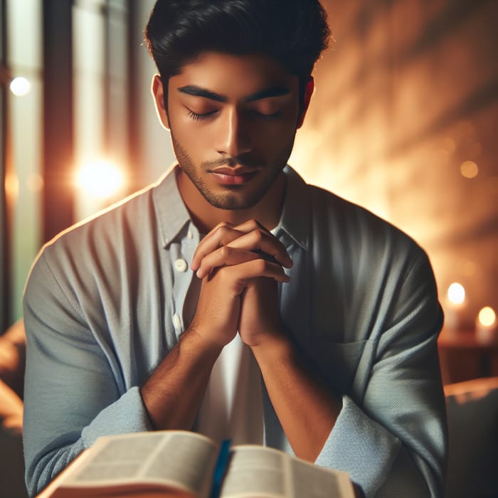 Devoted Young Man in Prayer - Spiritual Moment of Faith