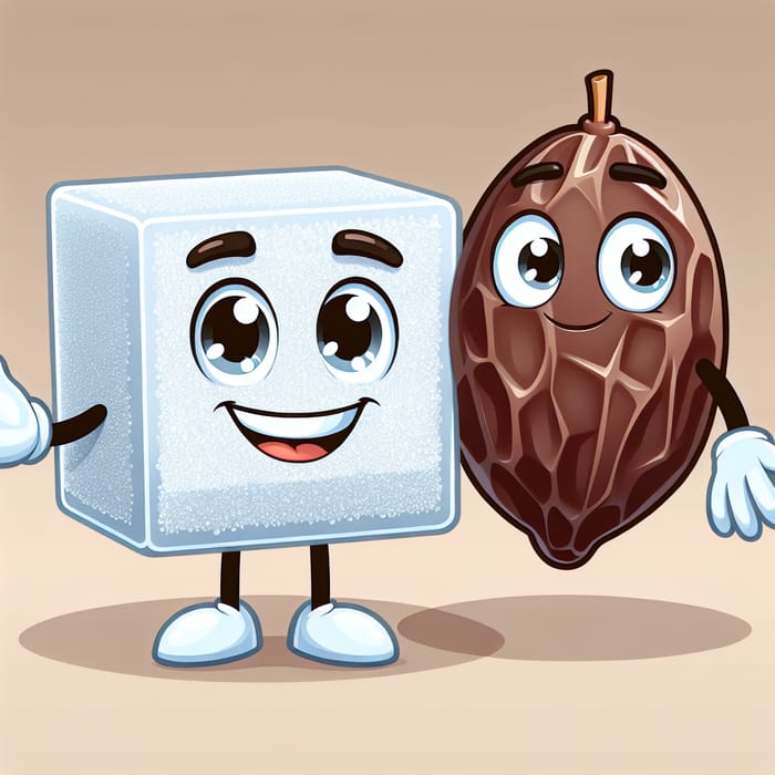 Anthropomorphized Sugar Cube and Date Cartoon Characters