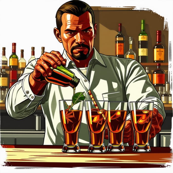GTA San Andreas Style Bartender Pouring Alcohol Glasses