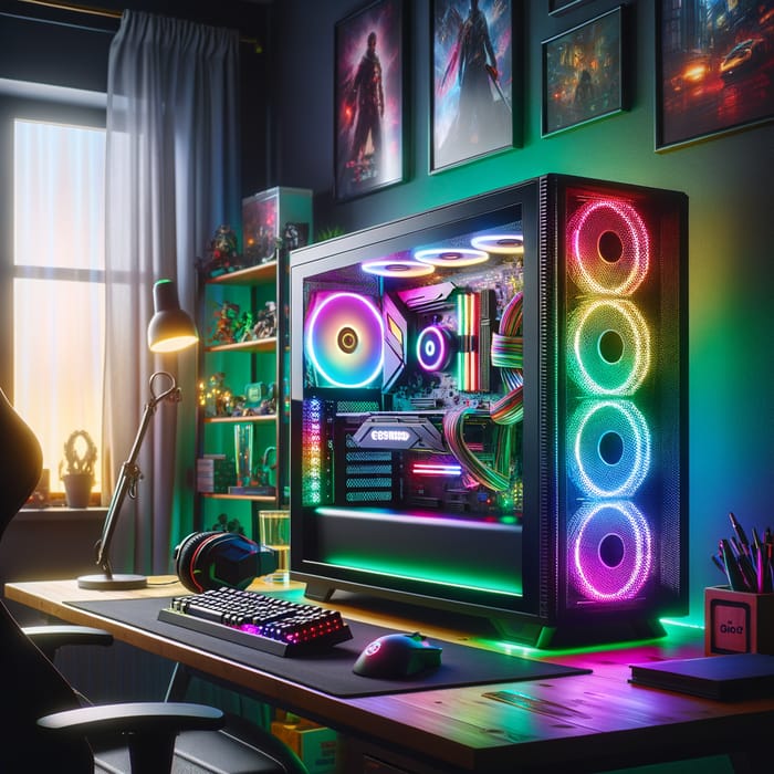 Colorful Gaming PC Setup in Neon Green Room | Ultimate Gaming Setup