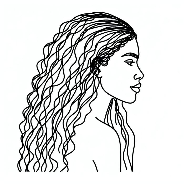 Young Afro-European Woman with Long Hair Line Drawing
