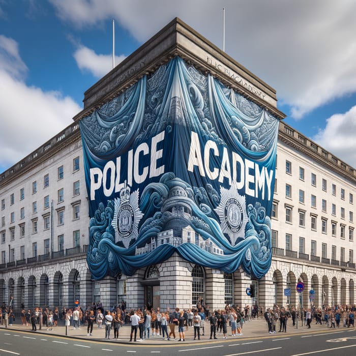 Police Academy Banner in Urban Setting | Crowd Observing