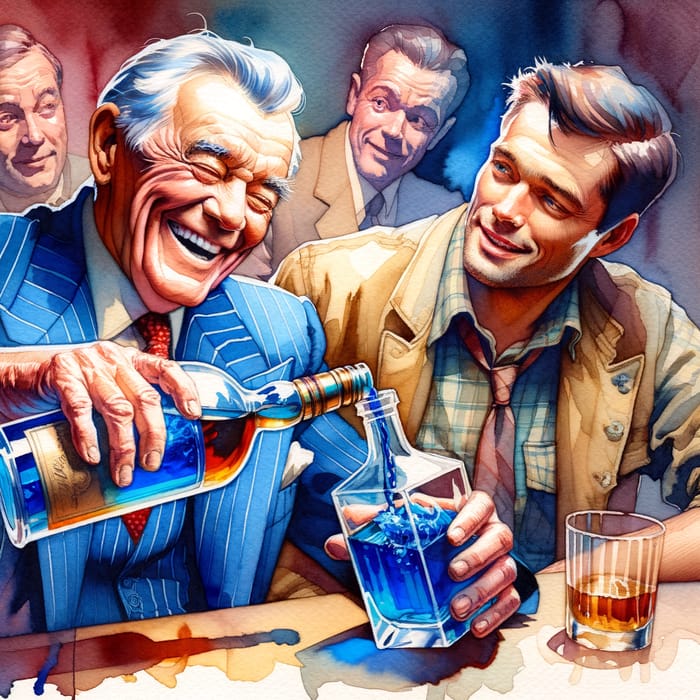 Vibrant Watercolor Painting: Jerry Jones with Johnny Walker Blue & Forrest Gump