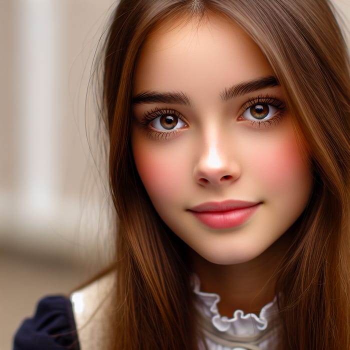 French Girl With Warm Brown Hair and Expressive Brown Eyes