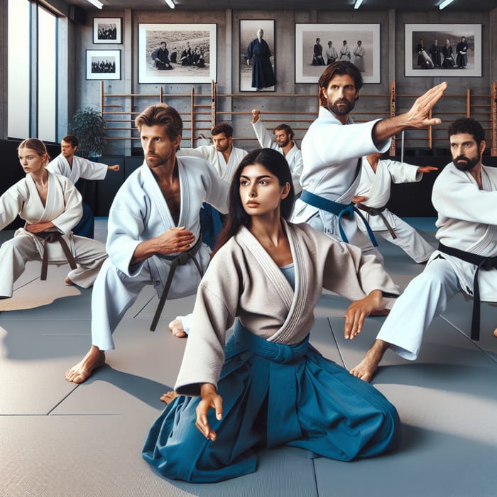 Diverse Group Practicing Aikido in Kimonos - Multicultural Energy