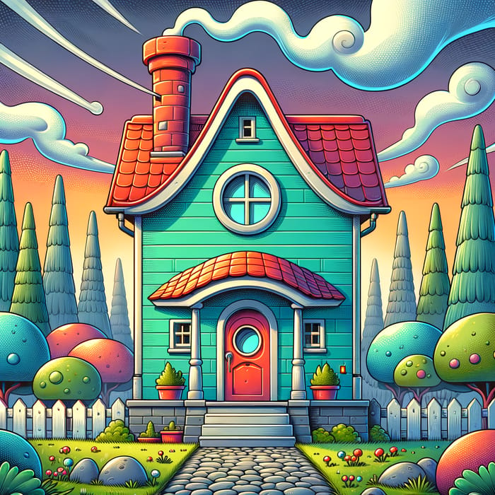 Colorful Cartoon House in Whimsical Background