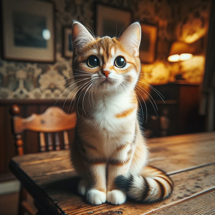 Adorable Cat Posing on Table