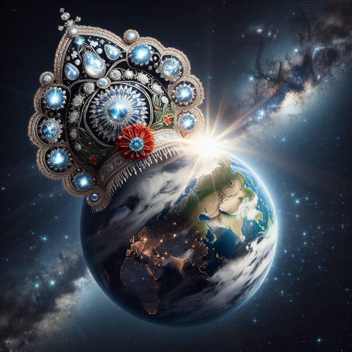 Cosmic Kokoshnik: Traditional Headdress with Earth View