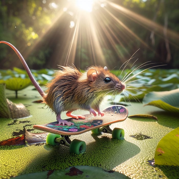Short-Haired Swamp Rat Skateboarding in Green Swamp