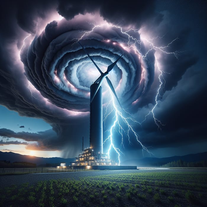Lightning Strike: Spectacular Scene of Nature's Fury on Renewable Power Generator