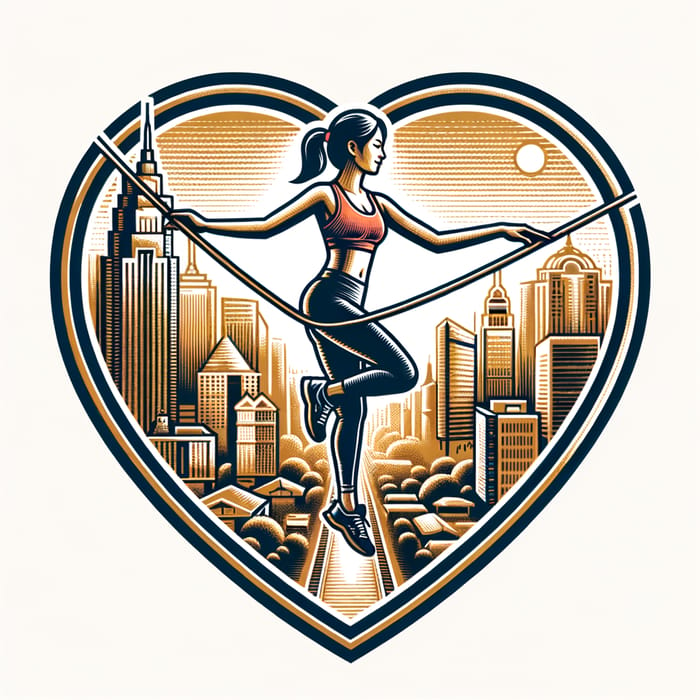 Heart-Shaped Girl Tightrope Walking Emblem | Sports Club