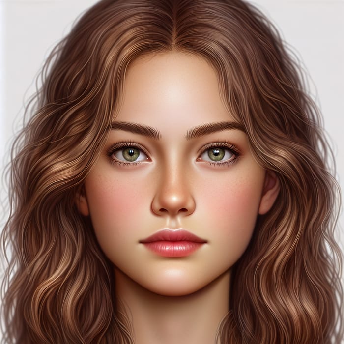 Realistic Portrait of a Beautiful Young Woman - Chestnut Hair, Green-Grey Eyes | Student Character