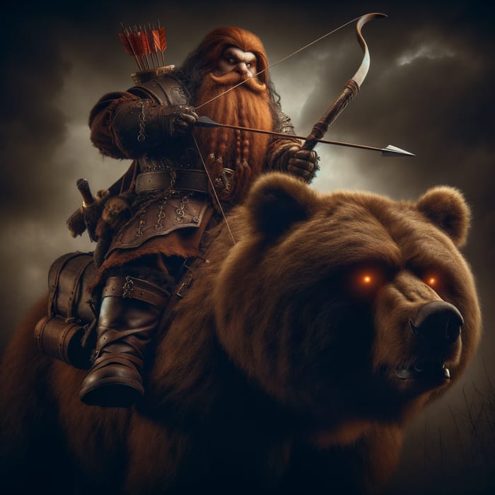 Intimidating Bear Riding Dwarf with Composite Bow | Adventure Gear