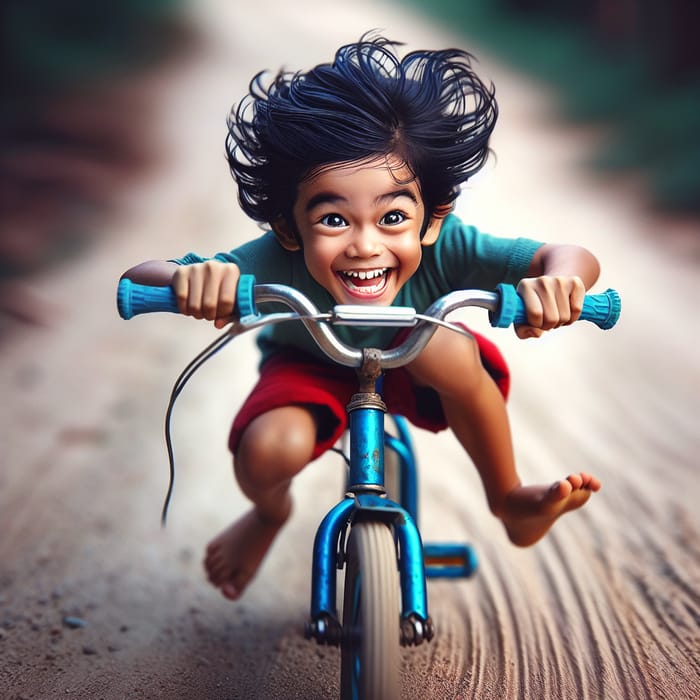 Cheerful Boy Riding Bike: Joyful South Asian Adventure