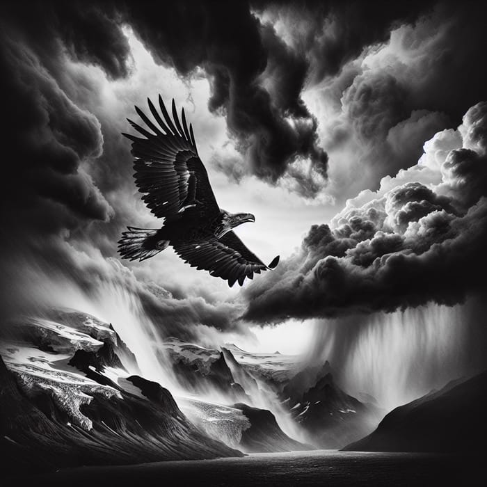 Majestic Eagle Flight in Monochrome Storm | Nature's Majesty