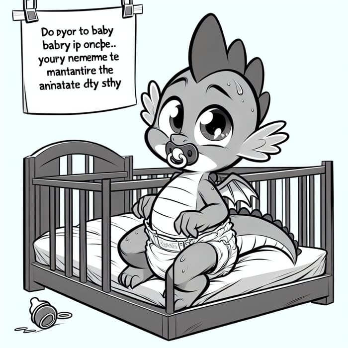 Newborn Spike Dragon Sleeping in Crib | Baby Pony Cartoon Style