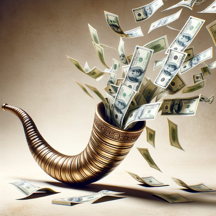 Shofar Horn Flowing Money: Symbolizing Abundance