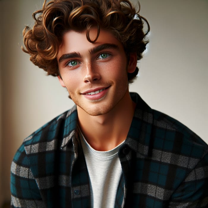 Charismatic Young Man with Curly Golden Brown Hair