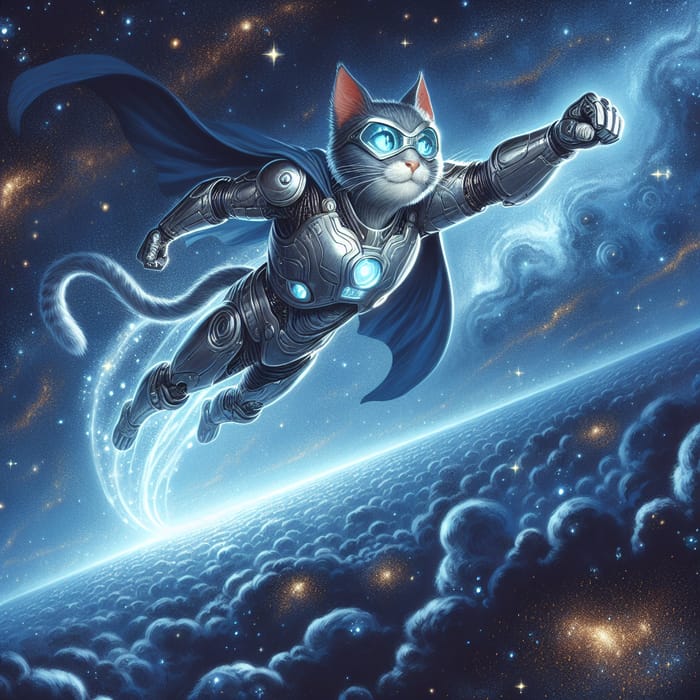 Superhero Cat Soars Through Cosmic Depths