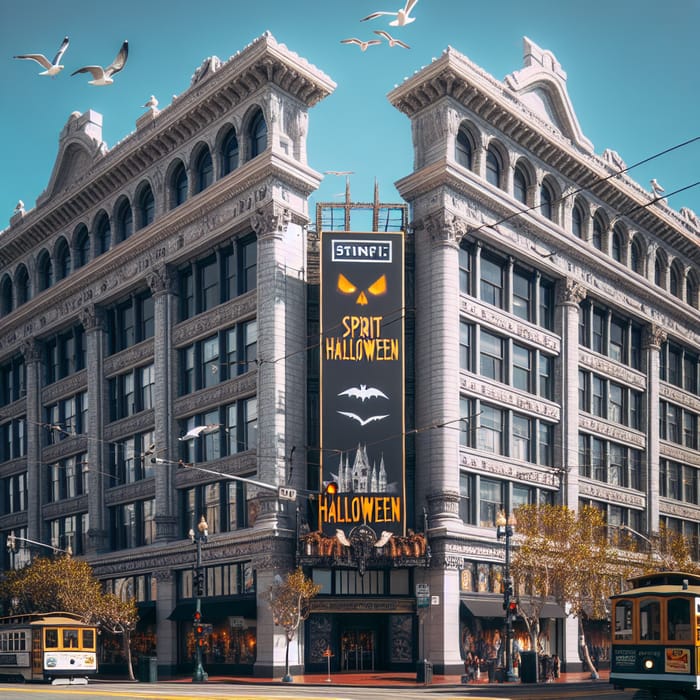 Macy s san francisco flagship store exterior with spirit halloween sign