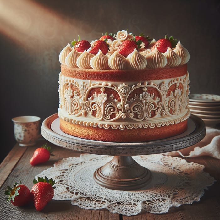 Delectable Layered Cake with Moist Sponge and Fresh Strawberries