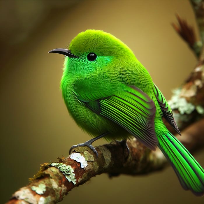 Vivid Green Bird Perched Serenely on Tree Branch