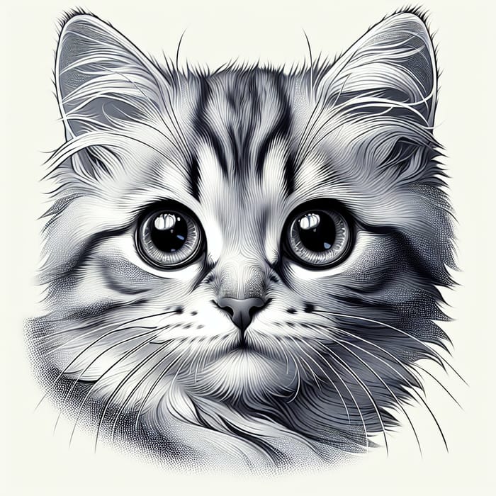 Cute Grey Cat with Round Eyes and Swirled Fur